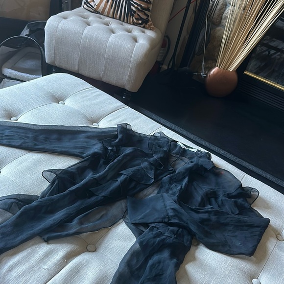 Givenchy Paris Black Sheer Ruffle Button Down Blouse Size Small - Picture 2 of 10